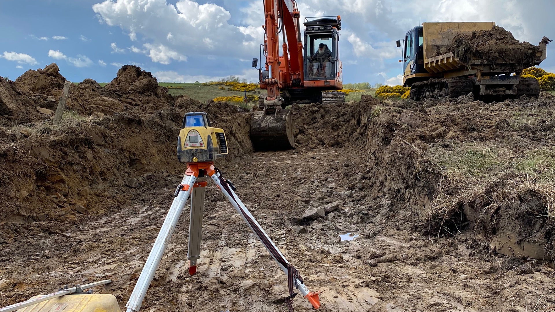Lazer levelling of drains and GPS mapping